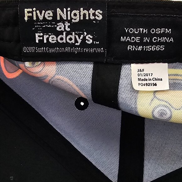 Five Nights At Freddys Hat Fazbear's Pizza Snapback Baseball Cap Black AOP Youth - Picture 6 of 6